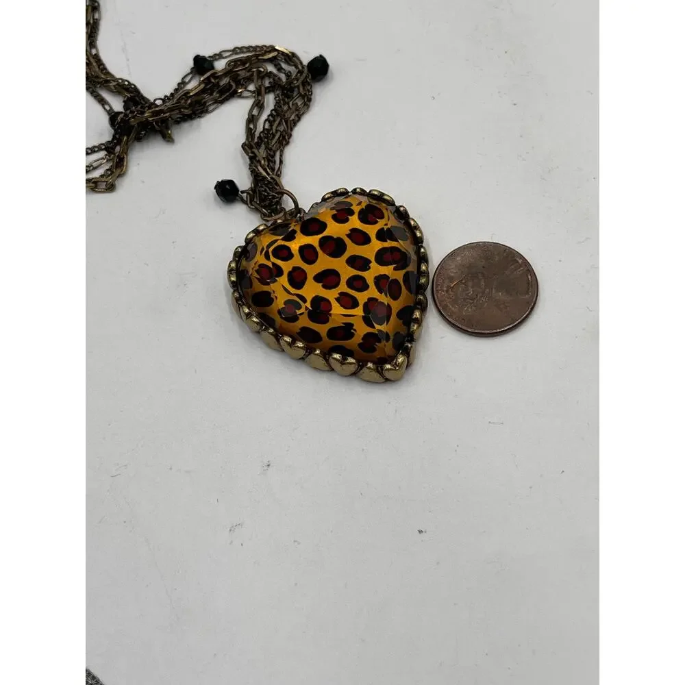 Betsey Johnson Vintage‎ MultiStrand Lucite Faceted Animal Print Heart Necklace